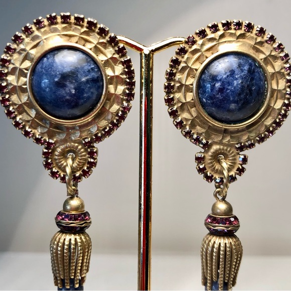 ✔️SOLD ✔️Stunning Sorrelli vintage brass/lapis/amethyst clip on earrings. - Picture 5 of 8